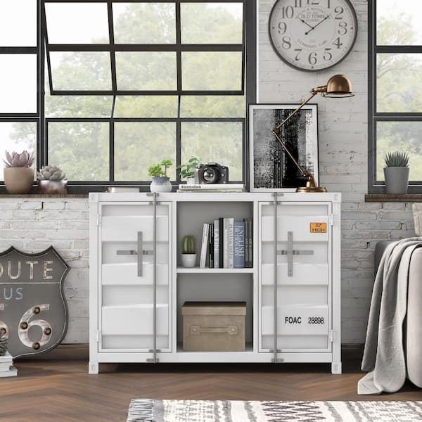 Furniture of America Klimson 33 in.H Sand White 6-Shelf Console Table