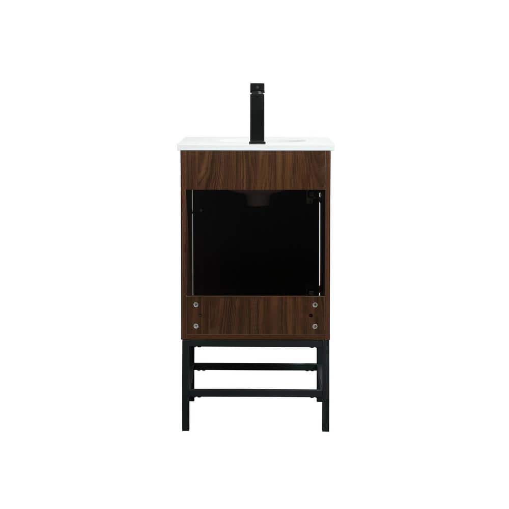 Walnut Brown Single Bathroom Vanity with Ivory Quartz Top