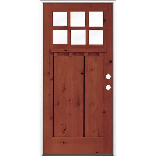 36 in. x 80 in. Knotty Alder Left-Hand/Inswing 6 Lite Beveled Clear Glass Amaretto Stain Wood Prehung Front Door with DS
