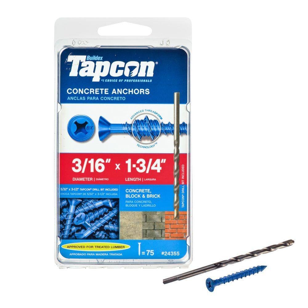 Tapcon 28307 3/16x3-1/4 Blue Star Drive Bugle Head Concrete Anchors 75/Box 
