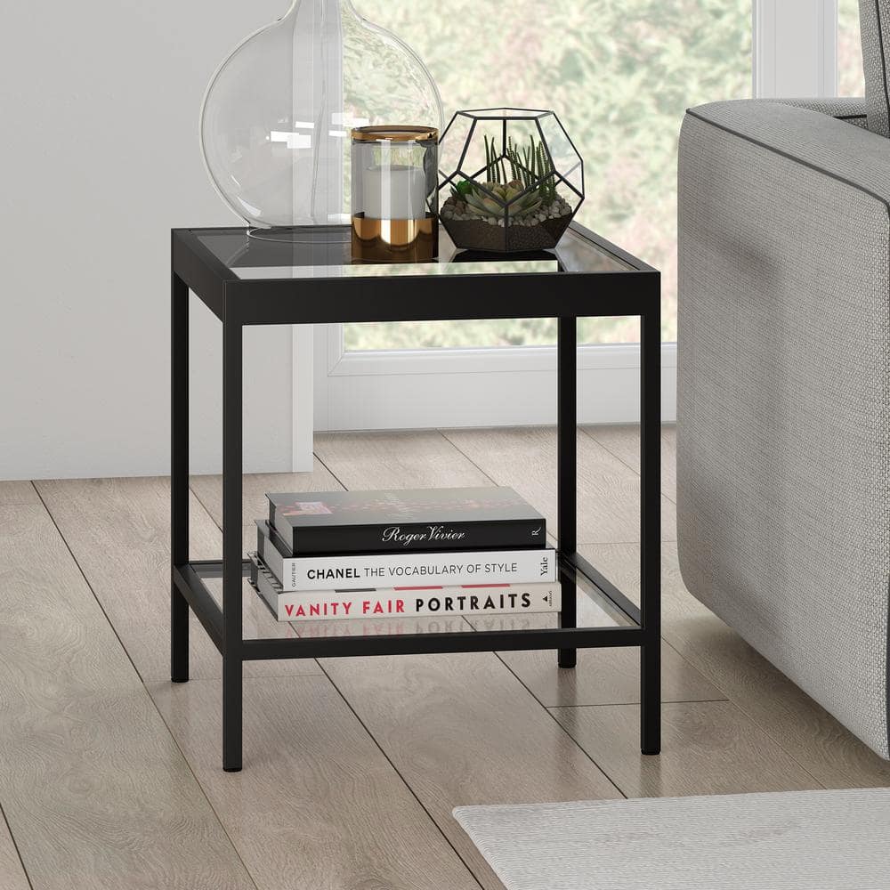 Evelyn&Zoe Alexis 20" Blackened Bronze Square Side Table with Glass Shelves