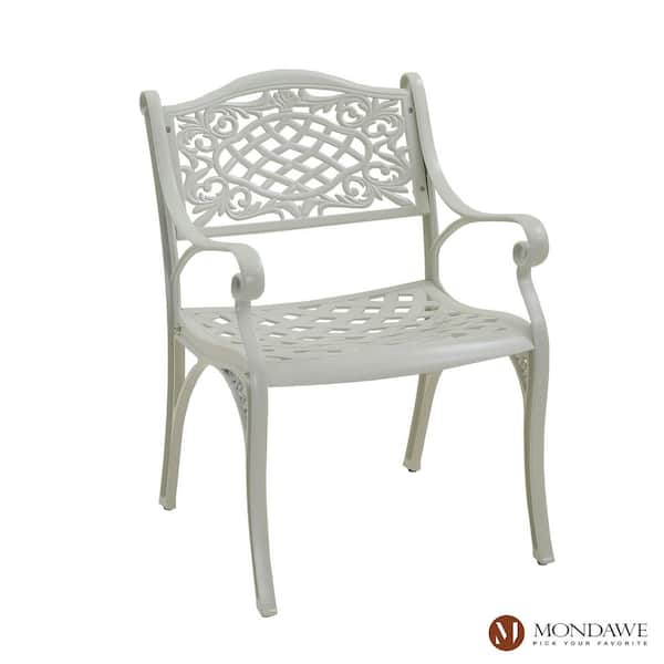 Mondawe White Cast Aluminum Outdoor Patio European Carving Dining Chair Set of 2