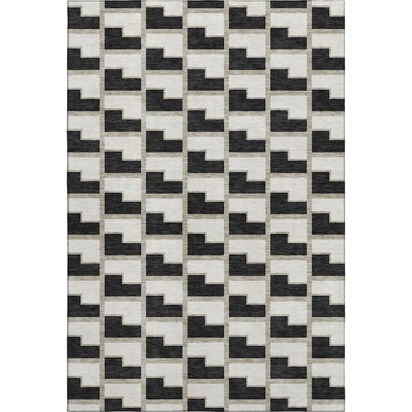 Mayfield Premium Machine Washable Abstract AMF2416 Black 10 ft. x 14 ft. Area Rug