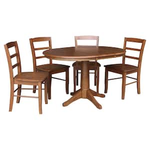 36 in. 5-Piece Bourbon Oak Round Extension Dining Table Set with 4-Side Chairs