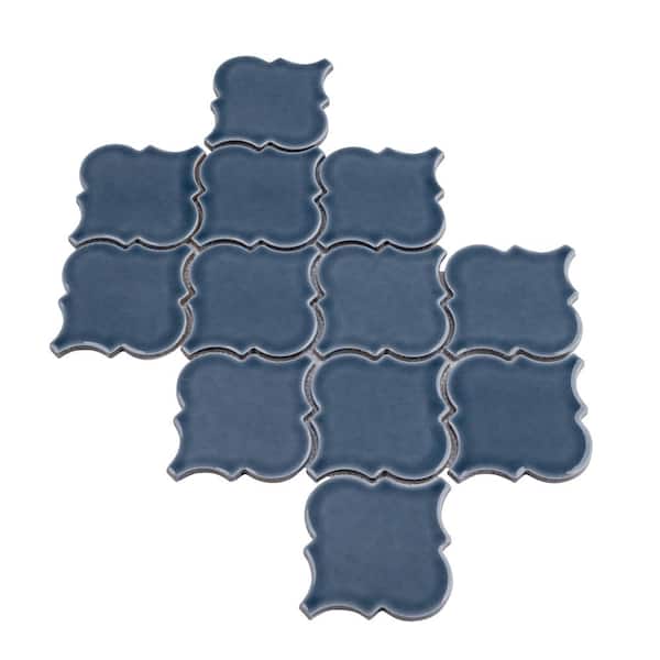 MSI Bay Blue Glossy Arabesque 11 in. x 15 in. Glossy Ceramic