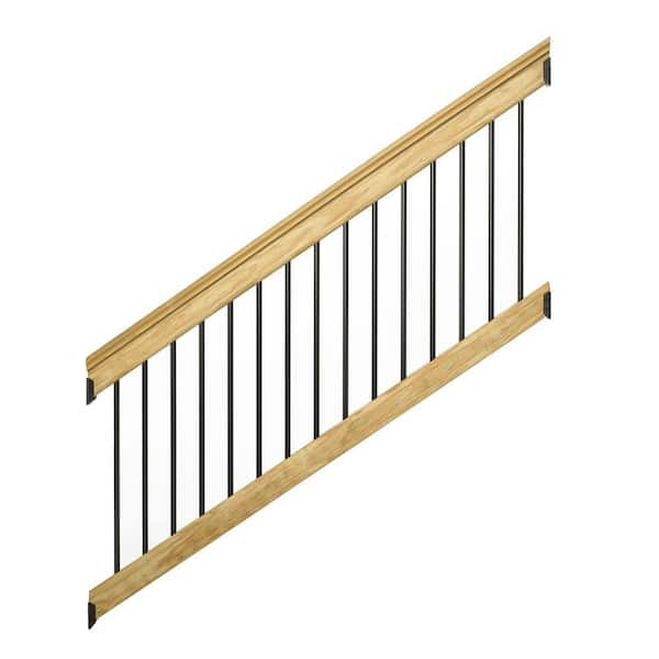 Unbranded 6 ft. Pressure-Treated Stair Railing Kit with Black Aluminum Balusters