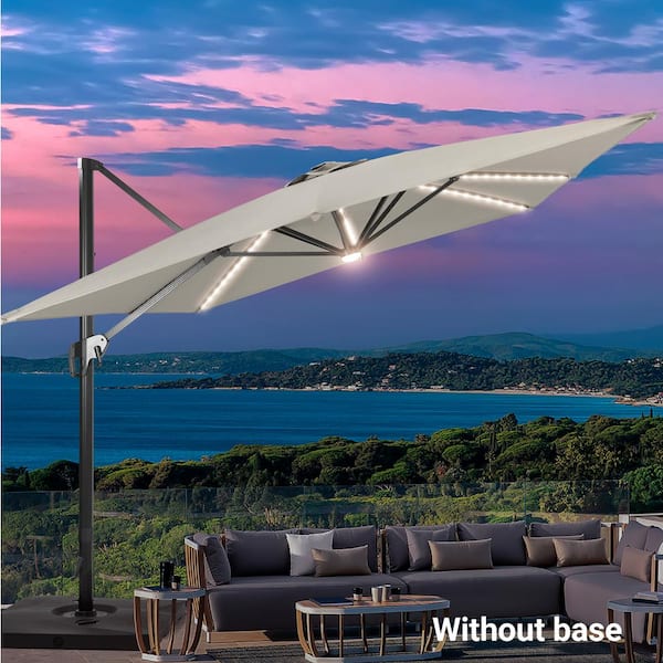 JOYESERY 11.5 x 9 ft. Rectangular Aluminum Pole Cantilever LED Patio Umbrella Solution-Dyed Fabric, Gray