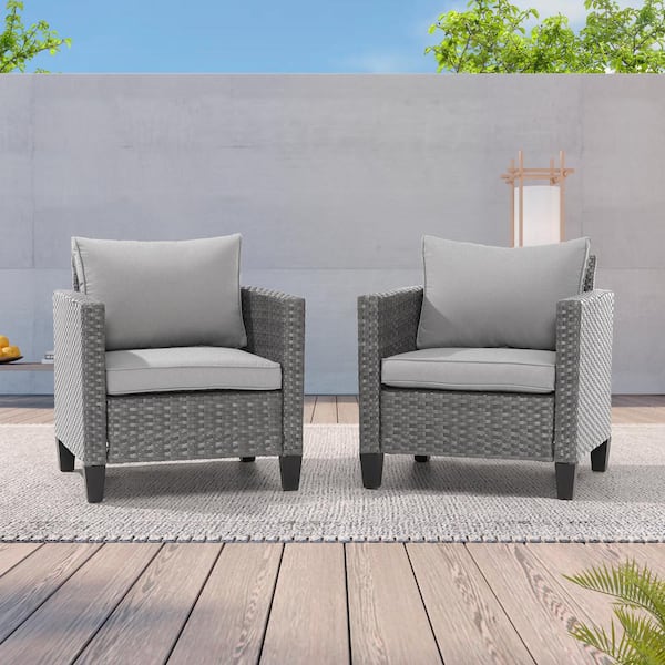 JOYESERY 2-Pack Gray Wicker Patio Outdoor Single Sofa with Linen Grey Cushion