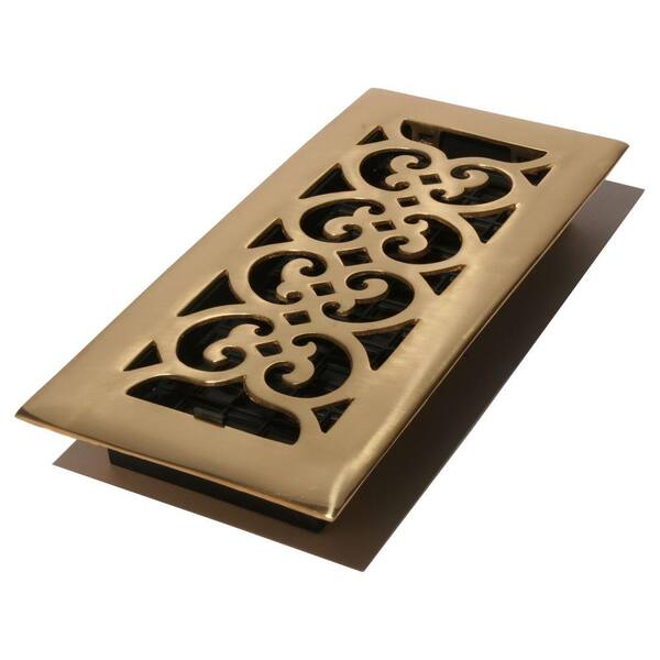 Decor Grates 4 in. x 14 in. Bright Solid Brass Floor Register-DISCONTINUED