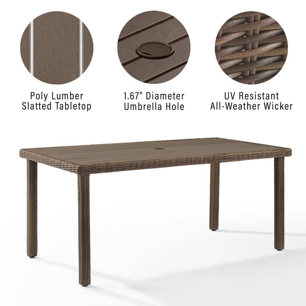 Bradenton Weathered Brown Wicker Outdoor Dining Table with Umbrella Hole