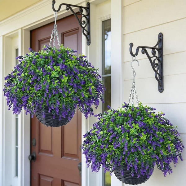 23 in. H Purple Artificial Lavender and Boxwood Flowers with