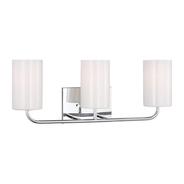 Generation Lighting - Rhett 22 in. 3-Light Chrome Large Vanity Light with Clear/White Glass Shades