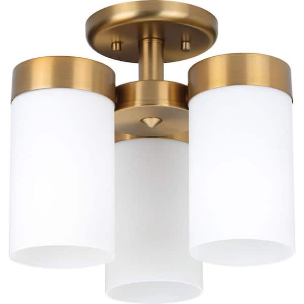 Progress Lighting Elevate Collection 3-Light Brushed Bronze Flush Mount with Etched White Glass Shades