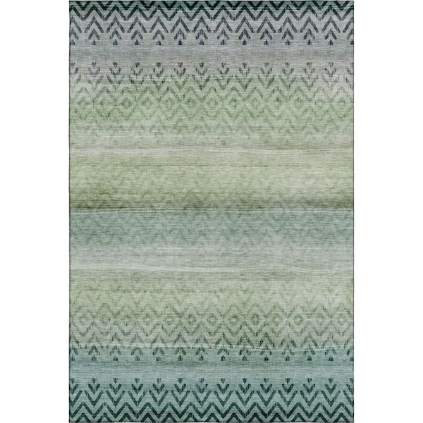Mayfield Premium Machine Washable Abstract AMF2042 Teal 8 ft. x 10 ft. Area Rug