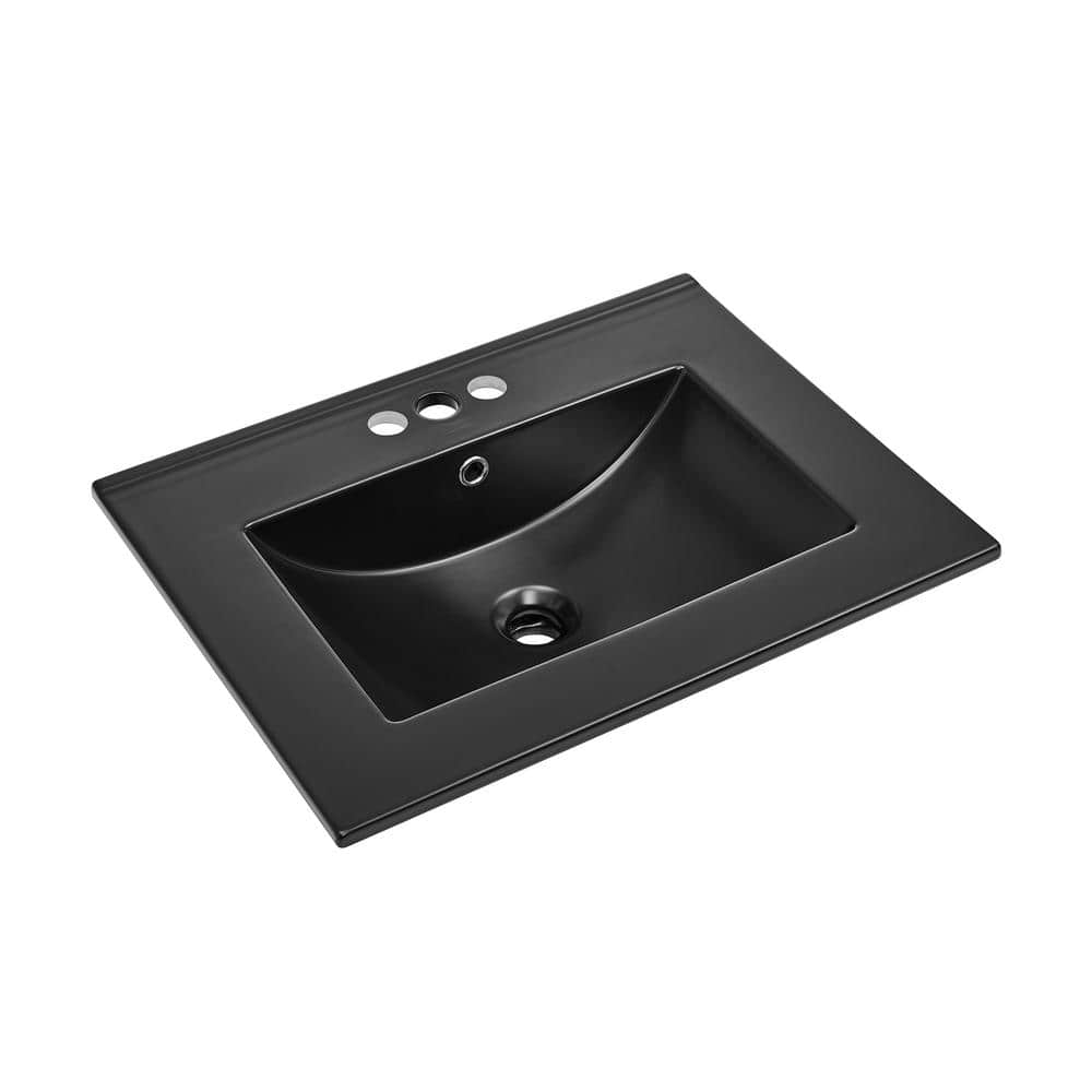 Matte Black Ceramic 24" Vanity Top Bathroom Sink