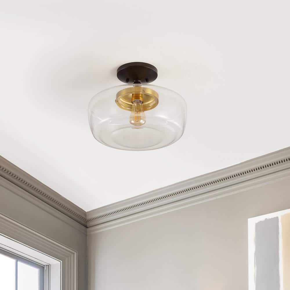 Marfa 14" Clear Glass and Brass Gold Farmhouse LED Flush Mount