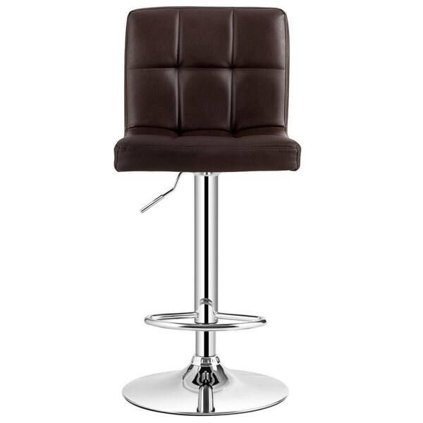 Gymax 46 in. PU Leather Bar Stool Low Back Metal Swivel Bar