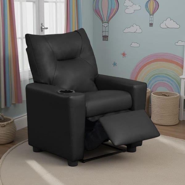 Chang Black Faux Leather Standard Recliner with Built in Cup Holder