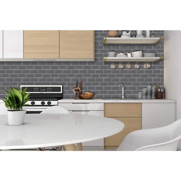 Grey Subway 10.00 in. x 12.60 in. Vinyl Peel and Stick Backsplash Tile (3.5 sq. ft./pack)