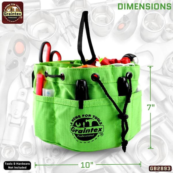 Graintex 10 in. 6-Pocket Lime Green Canvas Grab Tool Bag with
