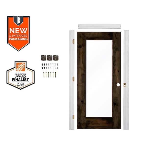 Krosswood Doors Assembly Required 28 in. x 80 in. Left-Hand 1-Lite Clear Glass Black Stain Alder Wood Interior Door Kit w/Separate Jamb