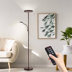 Modern Slim 71in. Bronze Dimmable Torchiere Floor Lamp with Reading Side Light and Remote Control