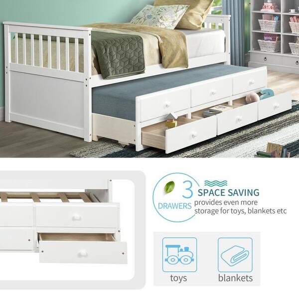 White Twin Daybed With Trundle Bed, White Twin Trundle Bed With Drawers