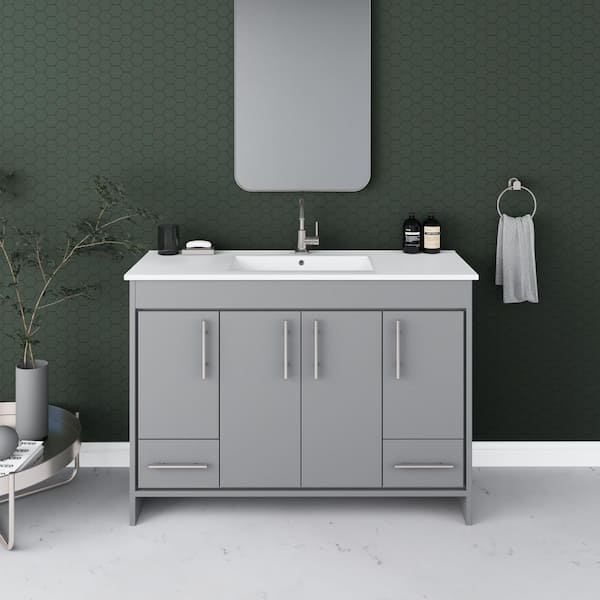 Pacific 48 in. W x 18 in. D Bath Vanity in Gray with Integrated Ceramic Vanity Top In White with White Basin
