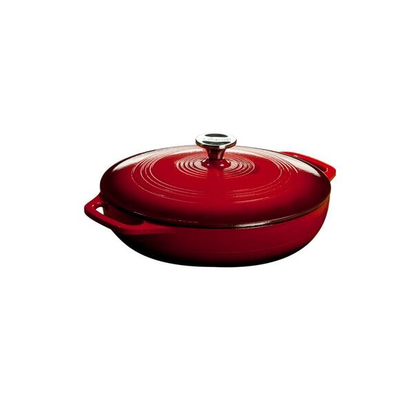 Lodge 3.6 qt. Enamel Cast Iron Casserole Pan in Red with Lid