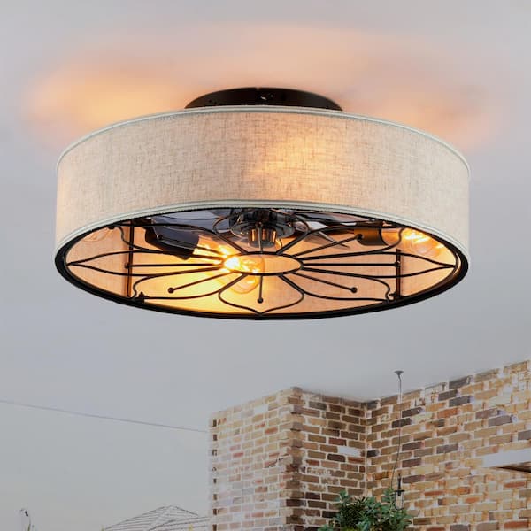 Jushua 20 in. Low Profile Caged 7-ABS Blade Semi-Flush LED Mount