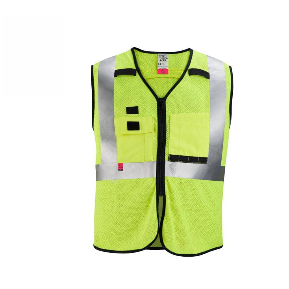 Milwaukee Arc-Rated/Flame-Resistant Small/Medium Yellow Mesh Class High  Visibility Safety Vest with 10-Pockets 48-73-5201 The Home Depot
