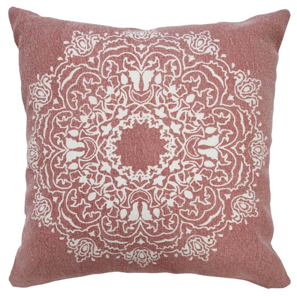 Bohemian Dusty Rose/White Mandala Medallion 20 in. x 20 in. Indoor Throw Pi