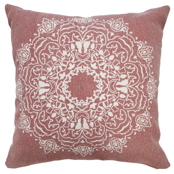 Unbranded Bohemian Dusty Rose/White Mandala Medallion 20 in. x 20 in. Indoor Throw Pillow