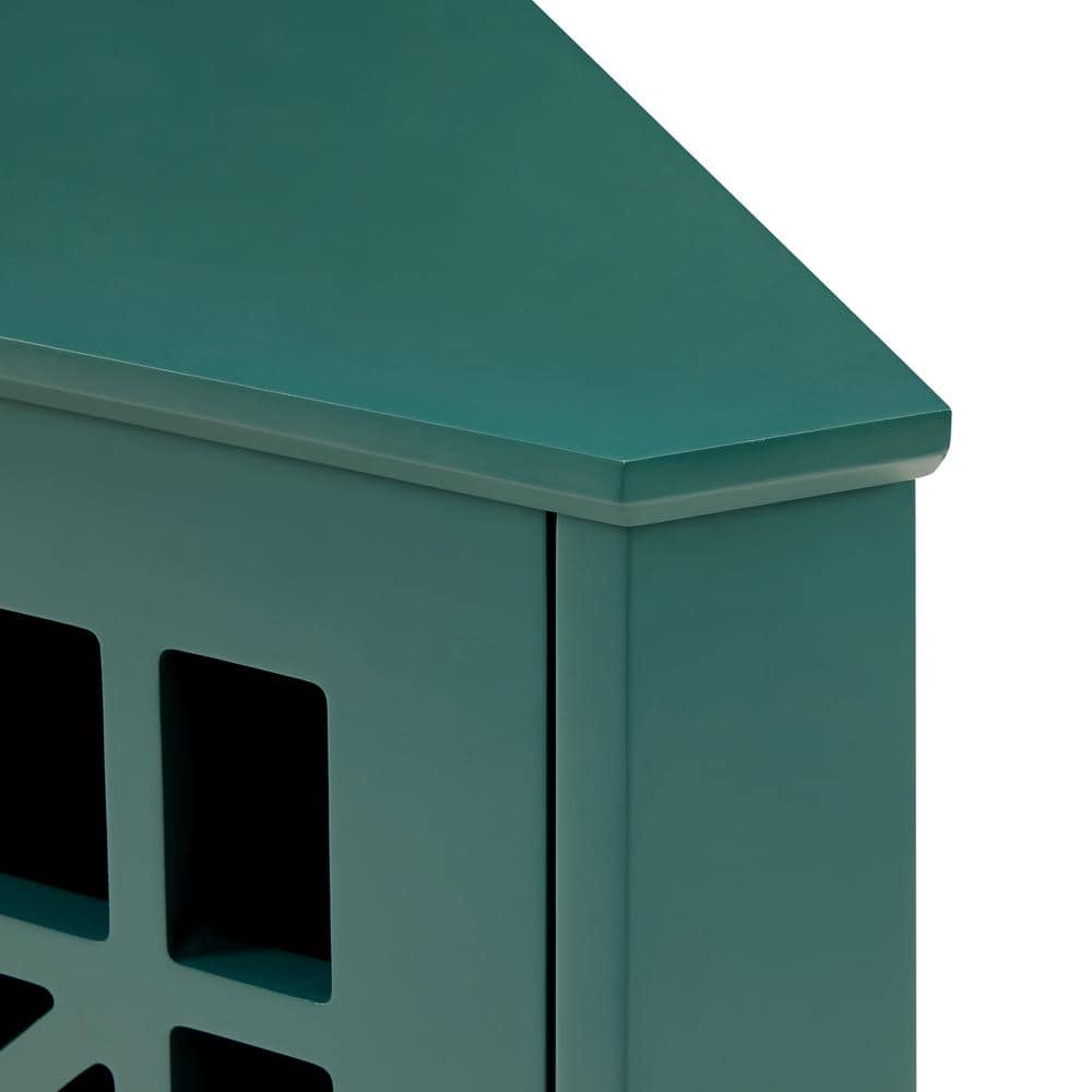 Transitional Triangular Corner Cabinet with Adjustable Shelving in Dark Teal