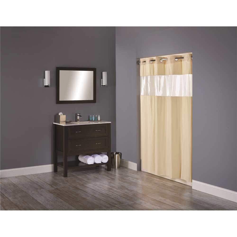 Beige Shower Curtain With, Hookless Fabric Shower Curtain With Clear Window