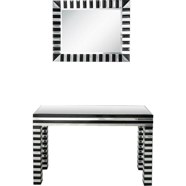 Camden Isle Waves 14 in. Black Rectangular Glass Console Table with Mirror