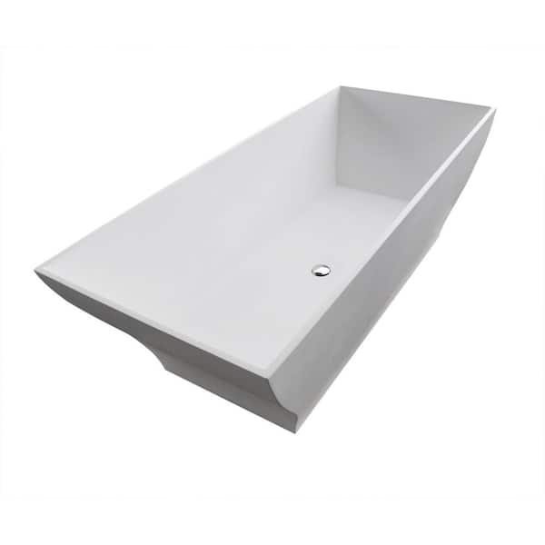 ANZZI Kayenge Series 71 in. x 32 in. Flat Bottom Solid Surface Freestanding Soaking Bathtub with Center Drain in Matte White