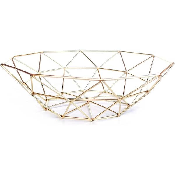 Golden Fruit Basket, Metal Wire Fruit Bowl for Kitchen Countertop, Table Centerpiece, Decorative Hold Vegetables
