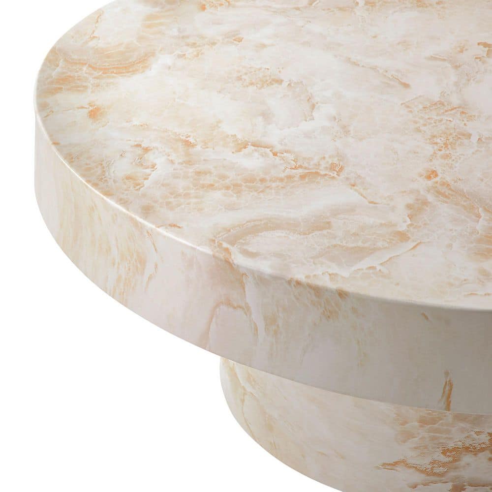 Alora Round Honey Onyx Faux Stone Concrete Coffee Table