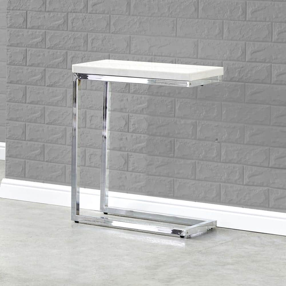 Echo White Marble and Chrome Rectangular Chairside Table