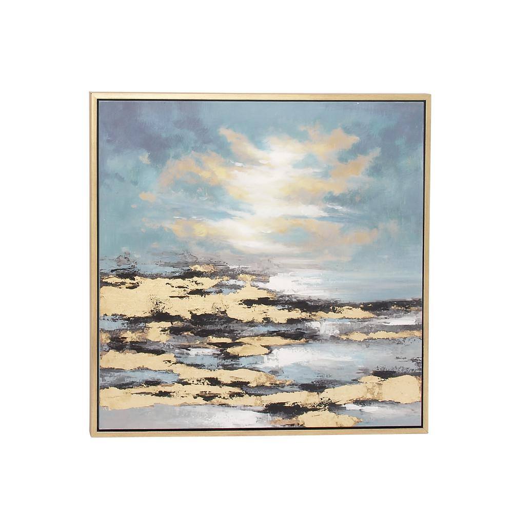 Blue and Gold Abstract Landscape Canvas Wall Art