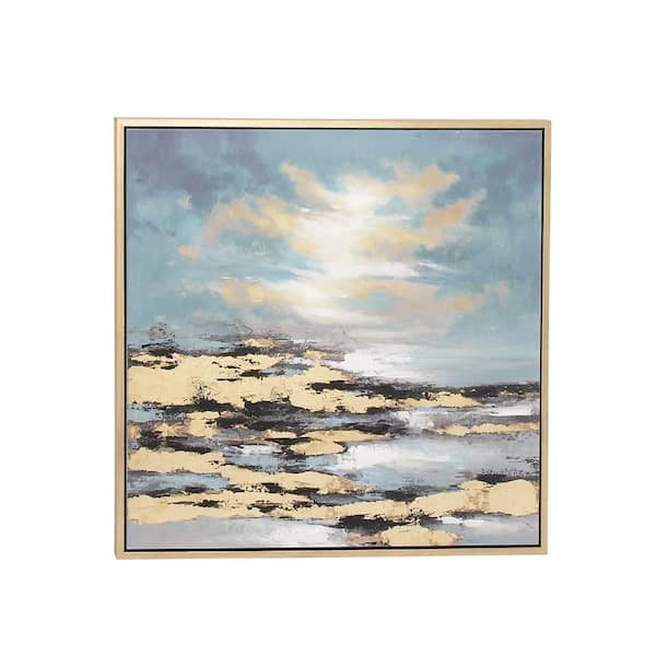 1- Panel Geode Landscape Framed Wall Art with Gold Frame 39 in. x 39 in.