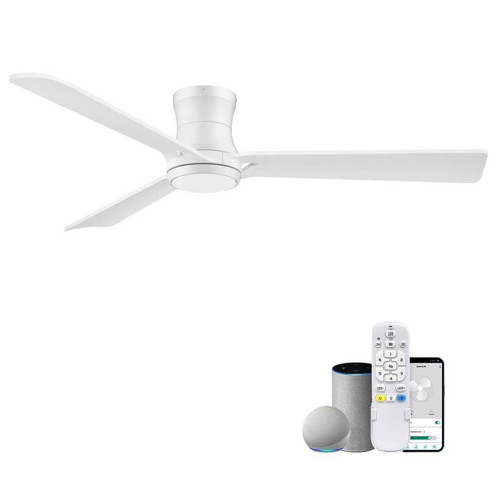 Smart 52 in. All Whtie 3 Blades Flush Mount Standard Ceiling Fan with Light, Remote, WiFi and Alexa App Control Included price history on PriceWatchPro