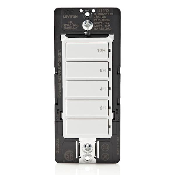 Decora 15 Amp 12-Hour Indoor In-Wall Timer Switch, 1/2 HP/9.8 Amp Fan/Motor, No Neutral Required, Single Pole, White