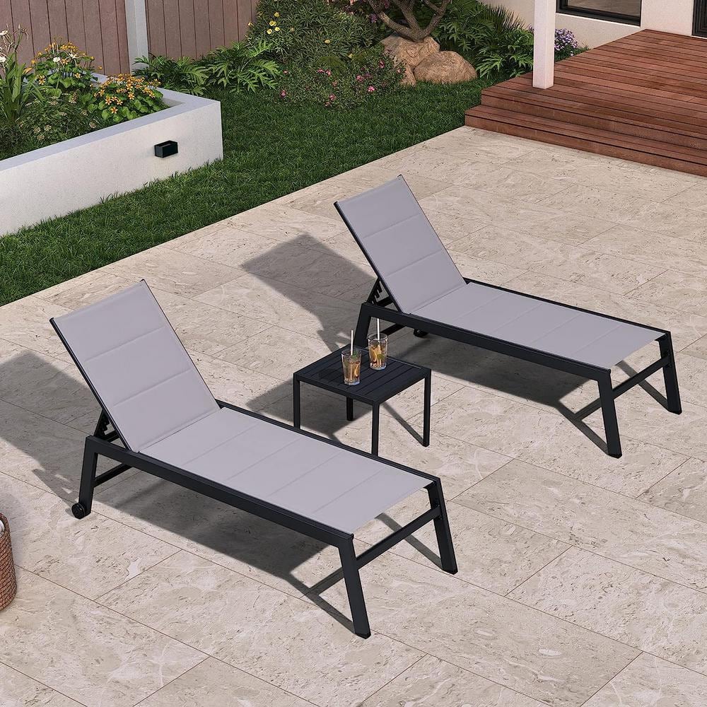 PURPLE LEAF Aluminum 3Pieces Outdoor Chaise Lounge Patio Lounge Chair