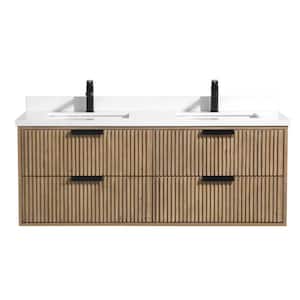 San Diego 55 in. W x 21 in. D x 21.75 in. H Double Sink Floating Bath Vanity in Weathered Fir With White Engineered Top