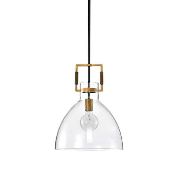 Edvivi Essence 1-Light Contemporary Oil Rubbed Bronze and Antique Gold Pendant with Bowl Shaped Clear Glass