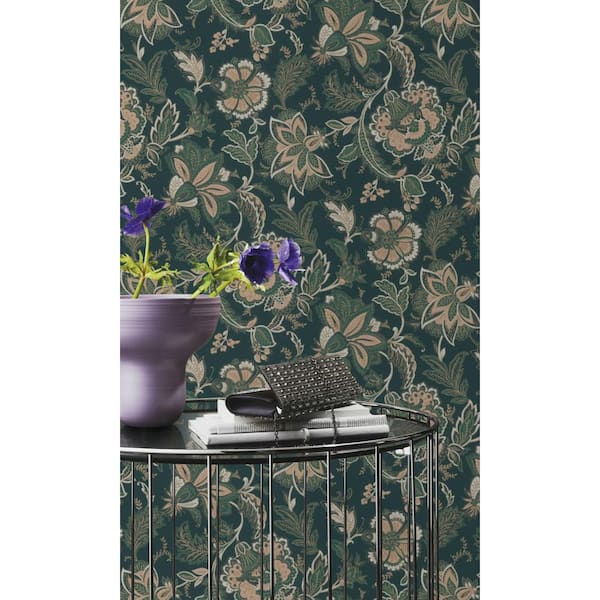 Walls Republic Green Hand Drawned Bold Floral Blossoms Wallpaper R7878 (57 sq. ft.) Double Roll