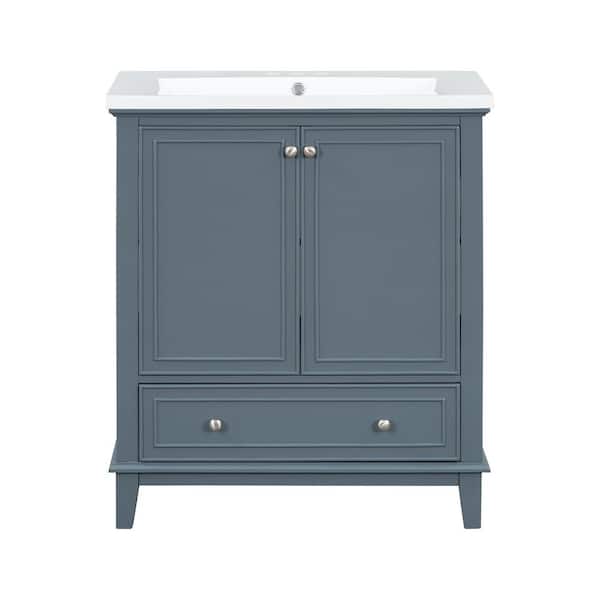 JimsMaison 30 in. W x 18 in. D x 34.80 in. H Freestanding Bathroom Vanity Set in Blue with White Ceramic Top