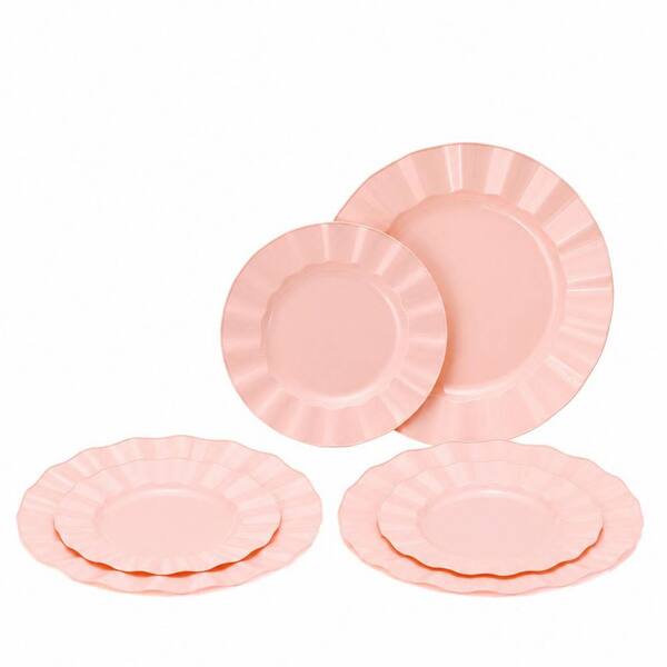 Pink Plastic Plates 60-Piece 30 x 10 in Dinner & 30 x 7 in Dessert Plates for Elegant Special Event Party